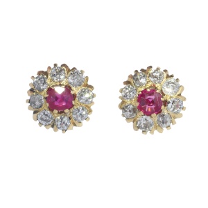 Antique Victorian antique diamond earstuds with natural rubies